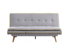 Savilla Futon Sofa in Gray Linen and Oak Finish