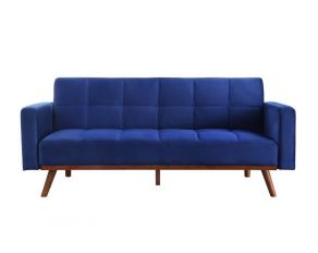 Tanitha Futon Sofa in Blue Velvet and Natural Finish