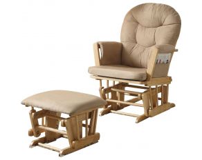 Rehan Accent Glider Chair and Ottoman in Taupe and Natural Oak