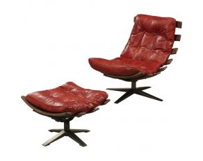 Gandy Accent Chair and Ottoman in Antique Red