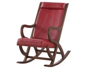 Triton Rocking Chair in Burgundy PU and Walnut