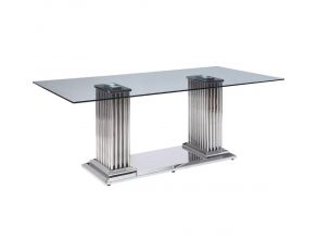 Cyrene Double Pedestal Table with Clear Glass Top in Silver