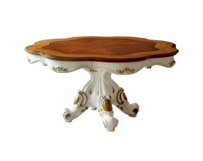 Picardy Round Dining Table in Antique Pearl and Cherry Oak