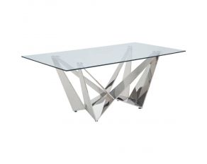 Dekel Rectangular Dining Table with Clear Glass Top in Silver