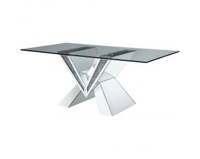 Noralie Mirrored Rectangular Dining Table with Glass Top in Clear and Silver