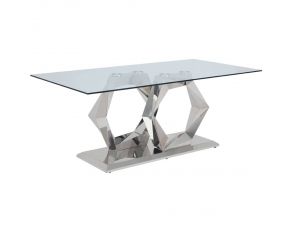 Gianna Rectangular Dining Table with Clear Glass Top in Silver