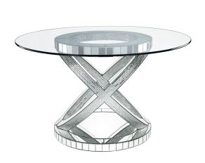 Ornat 47 Inch Dining Table with Clear Glass Top and Faux Diamonds in Mirrored Finish