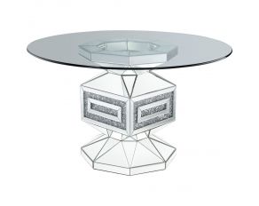 Noralie Mirrored Round Dining Table with Faux Diamonds Inlay in Clear