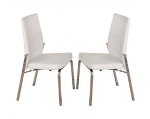 Osias Set of 2 Sides Chairs in White PU and Chrome