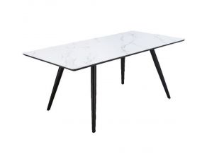 Caspian Dining Table in White Printed Faux Marble and Black