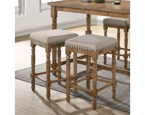 Farsiris Set of 2 Counter Height Stools in Beige and Weathered Oak Finish