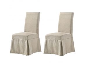 Faustine Set of 2 Sides Chairs with Full Fabric Cover in Tan and Salvaged Light Oak Finish