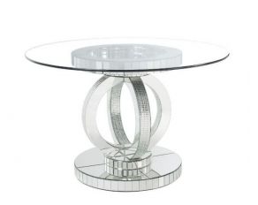 Ornat 52 Inch Dining Table with Clear Glass Top and Faux Diamonds in Mirrored Finish