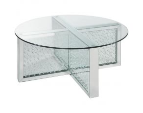 Nysa Round Coffee Table with Faux Crystals in Mirrored Finish