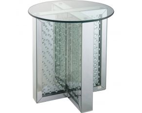 Nysa Round End Table with Faux Crystals in Mirrored Finish