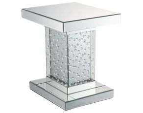 Nysa 16 Inch Square End Table with Faux Crystals in Mirrored Finish