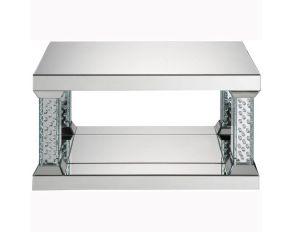 Nysa 36 Inch Rectangular Coffee Table with Faux Crystals in Mirrored Finish