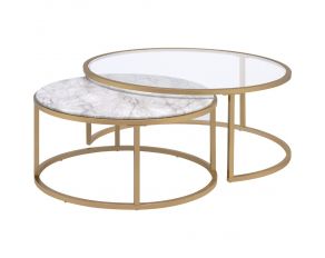 Shanish Coffee Table Set in Faux Marble and Gold