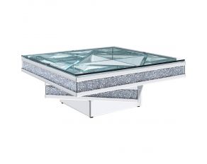 Noralie Mirrored Square Coffee Table with Clear Glass Top