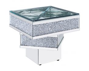 Noralie Mirrored Square End Table with Clear Glass Top