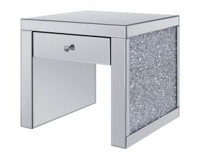 Noralie Mirrored Storage Square End Table with Faux Diamonds