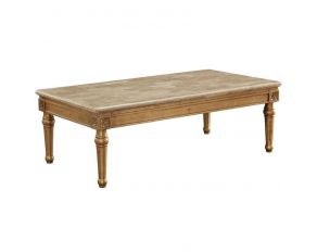 Daesha Rectangular Leg Coffee Table with Marble Top in Antique Gold