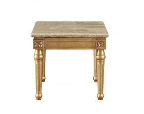 Daesha Rectangular Leg End Table with Marble Top in Antique Gold