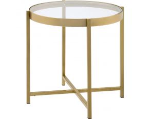 Charrot End Table with Clear Glass Top in Gold Finish