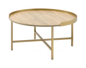 Mithea Coffee Table in Oak and Gold Finish