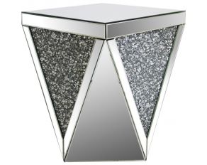 Noralie Mirrored Drum End Table with Faux Diamonds