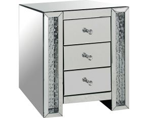 Nysa 3 Drawer Accent Night Table with Faux Crystals in Mirrored Finish