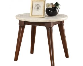 Gasha End Table with White Marble Top in Walnut Finish