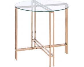 Veises End Table with Glass Top in Champagne