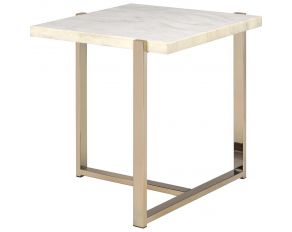 Feit End Table with Faux Marble Top in Champagne Gold