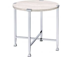 Brecon End Table in White Oak and Chrome