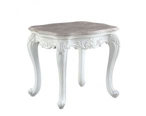 Ciddrenar End Table in Marble Top and White Finish