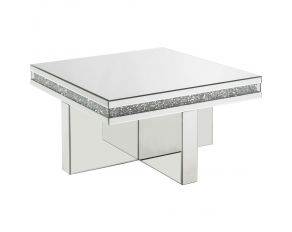 Noralie Mirrored Square Coffee Table with Faux Diamonds and Cross Base