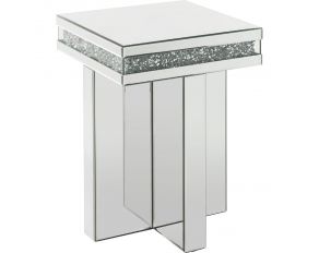 Noralie Mirrored Square End Table with Faux Diamonds and Cross Base