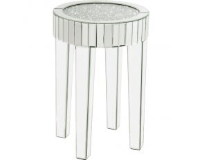 Ornat Mirrored Round End Table with Faux Diamonds