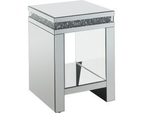 Noralie Mirrored Square End Table with Faux Diamonds and Shelf