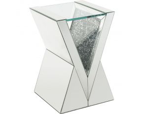 Noralie Mirrored Square End Table with Faux Diamonds and V Shaped Pedestal Base