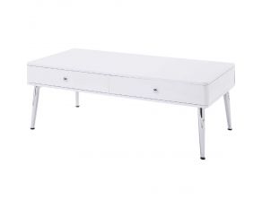 Weizor Rectangular Leg Coffee Table in White High Gloss and Chrome