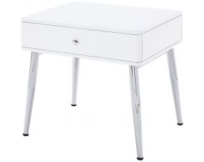 Weizor Square Leg End Table in White High Gloss and Chrome