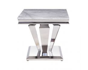 Satinka End Table in Light Gray Printed Faux Marble and Mirrored Silver Finish