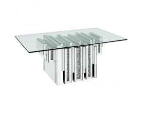 Noralie Mirrored Rectangular Coffee Table with Mirrored Pedestal Base