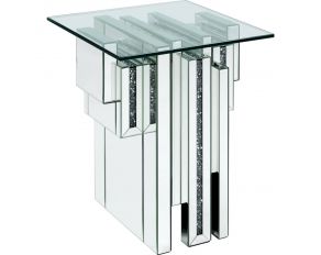 Noralie Mirrored Square End Table with Mirrored Pedestal Base