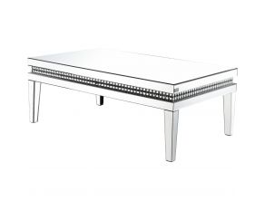 Lotus Rectangular Mirrored Coffee Table with Faux Crystals