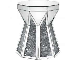 Noralie Mirrored End Table with Drum Base and Faux Diamonds