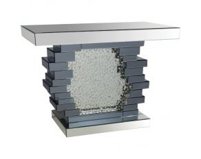 Nysa Brick Design Base Accent Table in Mirrored and Faux Crystals