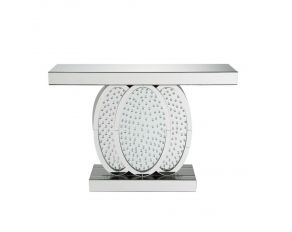 Nysa Oval Shape Base Accent Table in Mirrored and Faux Crystals